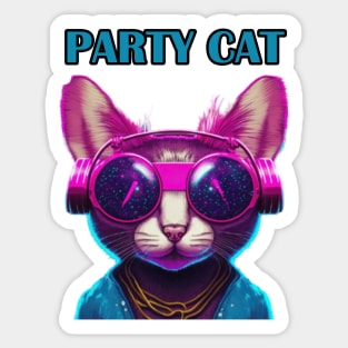Party Cat Synthwave Retro Sticker